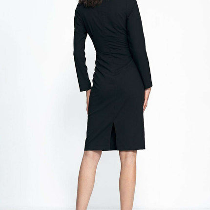 Elegant Black Pleated Day Dress For Women Comfort Fit - Très Elite