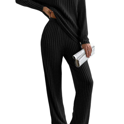 Elegant Black Ribbed V-Neck Lounge Set - Très Elite