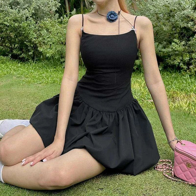 Elegant Black Spaghetti Strap A-line Summer Celebration Dress