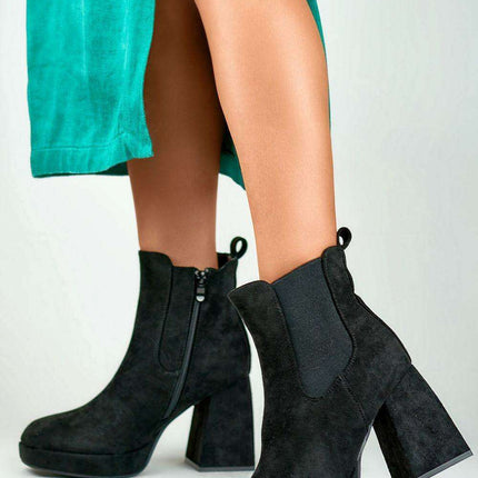 Elegant Black Suede High Heel Ankle Boots with Platform - Très Elite
