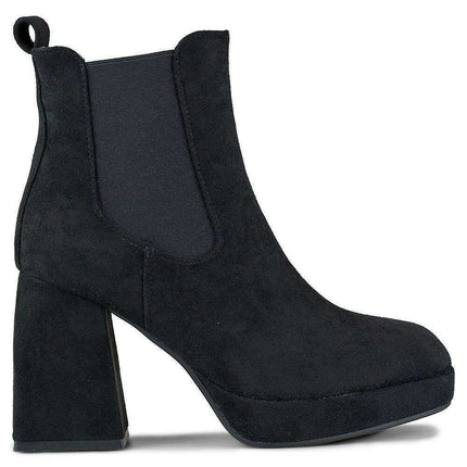 Elegant Black Suede High Heel Ankle Boots with Platform - Très Elite