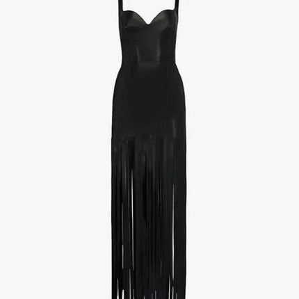 Elegant Black Tassel Backless Bodycon Dress - Stunning Evening Wear for Women - Très Elite