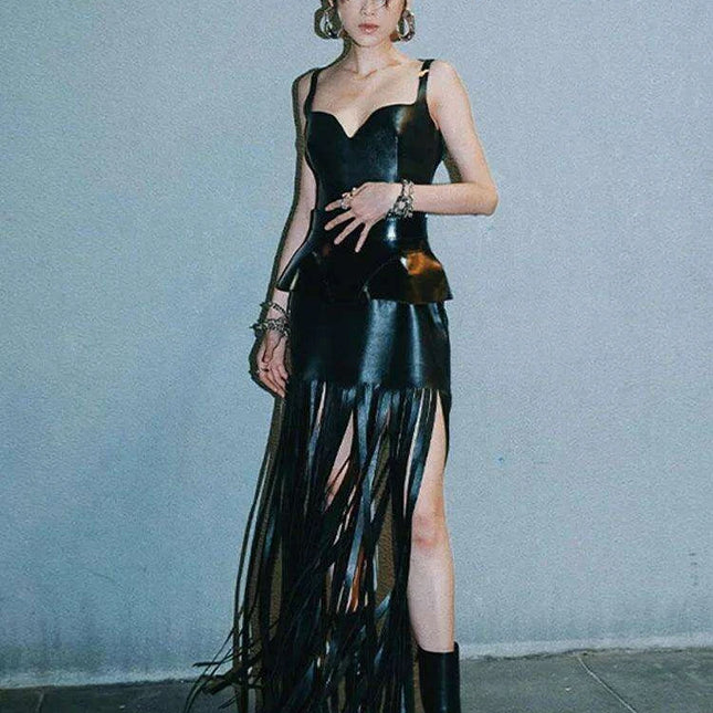 Elegant Black Tassel Backless Bodycon Dress - Stunning Evening Wear for Women