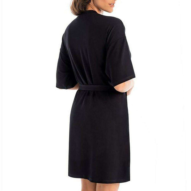 Elegant Black Viscose Women's Knee-Length Robe