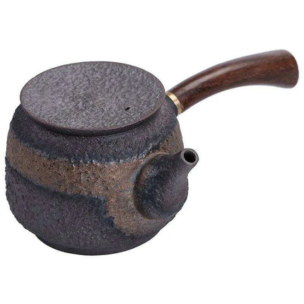 Elegant Blackwood-Handled Iron Glazed Japanese Kung Fu Teapot - Très Elite