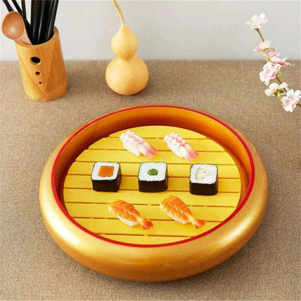 Elegant Blossom Artisan Sushi and Sashimi Serving Platter - Black and Gold Floral Design - Très Elite