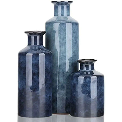 Elegant Blue Ceramic Vases Trio for Stylish Home Enhancement - Très Elite
