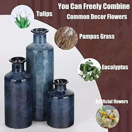 Elegant Blue Ceramic Vases Trio for Stylish Home Enhancement - Très Elite