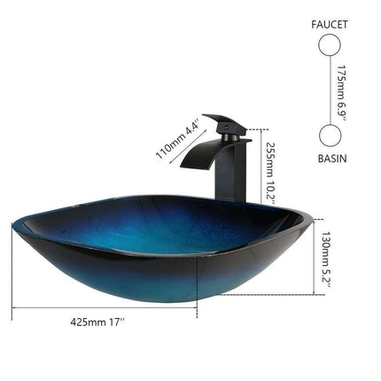 Elegant Blue Glass Bathroom Sink Set with Waterfall and Stream Faucet - Chic Home Upgrade - Très Elite- Très Elite