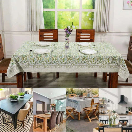 Elegant Blue-Green Floral Leaf Design Waterproof Table Cover- Très Elite- Très Elite