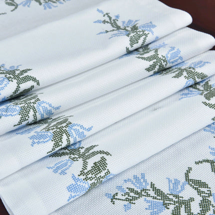 Elegant Blue Harebell Floral Embroidered Table Runner - Luxurious Cotton Home Accent - Très Elite