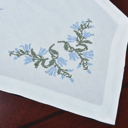 Elegant Blue Harebell Floral Embroidered Table Runner - Luxurious Cotton Home Accent- Très Elite- Très Elite