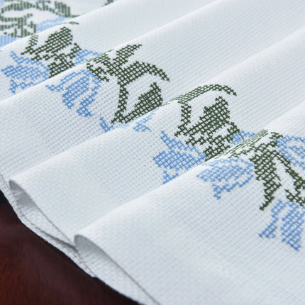 Elegant Blue Harebell Floral Embroidered Table Runner - Luxurious Cotton Home Accent - Très Elite