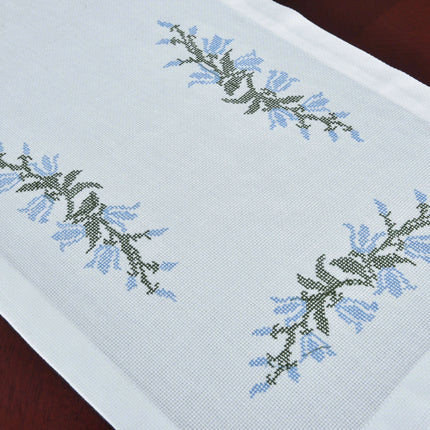 Elegant Blue Harebell Floral Embroidered Table Runner - Luxurious Cotton Home Accent - Très Elite