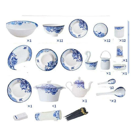Elegant Blue and White Porcelain Dining Collection: Elevate Your Dining Experience with Timeless Charm..