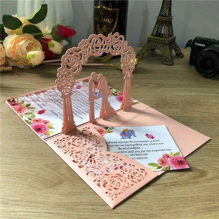 Elegant Blush Pink 3D Pop-Up Wedding Invite Set - 50 Count - Très Elite