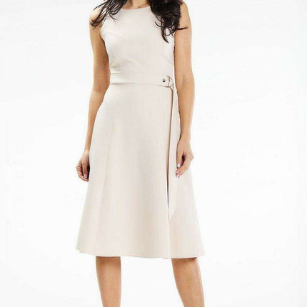 Elegant Boat Neck Midi Dress with Belt - Ideal for Any Occasion - Très Elite