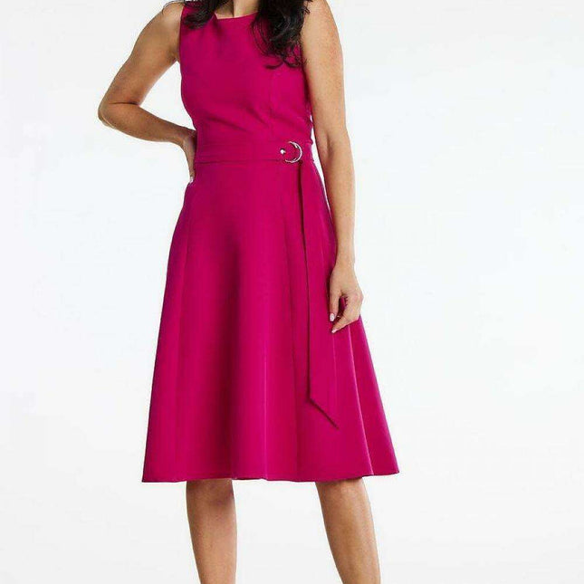 Elegant Boat Neck Midi Dress with Belt - Ideal for Any Occasion