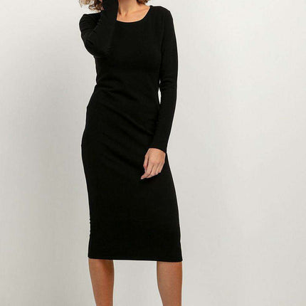 Elegant Boat Neck Midi Dress with Refined Hem Accents