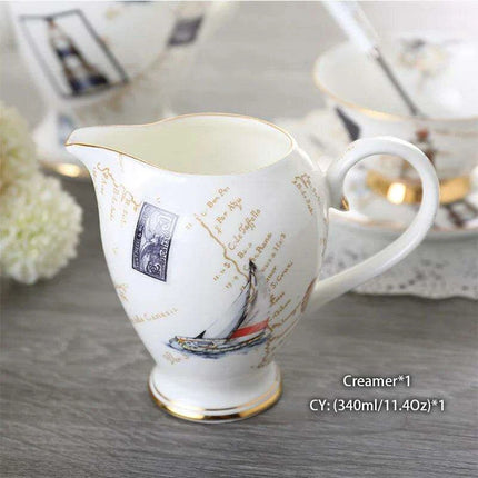 Elegant Bone China Tea and Coffee Service - Premium Porcelain Teapot, Creamer, Sugar Bowl, and Cups for Luxurious Teatime Gatherings - Très Elite