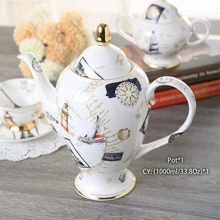 Elegant Bone China Tea and Coffee Service - Premium Porcelain Teapot, Creamer, Sugar Bowl, and Cups for Luxurious Teatime Gatherings - Très Elite