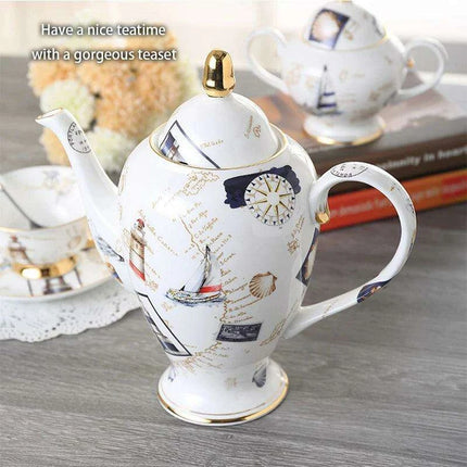 Elegant Bone China Tea and Coffee Service - Premium Porcelain Teapot, Creamer, Sugar Bowl, and Cups for Luxurious Teatime Gatherings - Très Elite