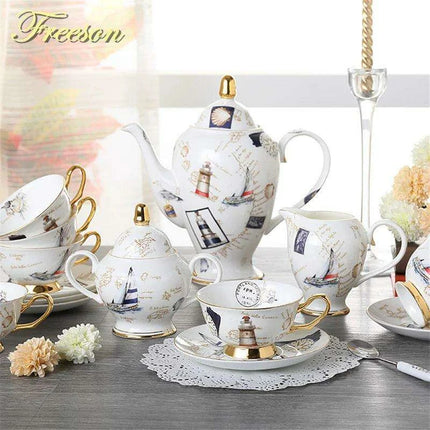 Elegant Bone China Tea and Coffee Service - Premium Porcelain Teapot, Creamer, Sugar Bowl, and Cups for Luxurious Teatime Gatherings - Très Elite
