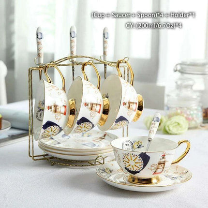 Elegant Bone China Tea and Coffee Service - Premium Porcelain Teapot, Creamer, Sugar Bowl, and Cups for Luxurious Teatime Gatherings - Très Elite
