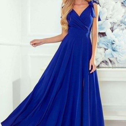 Elegant Bottle Green Evening Dress with Stylish Shoulder Bows - Très Elite