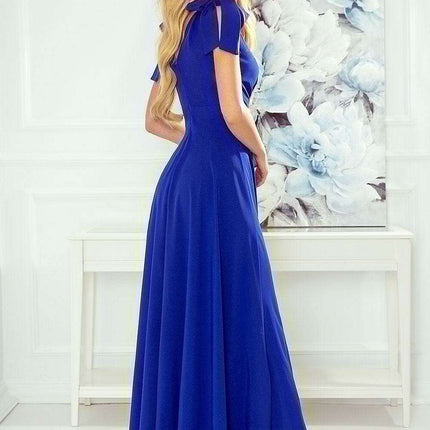 Elegant Bottle Green Evening Dress with Stylish Shoulder Bows - Très Elite