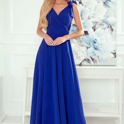 Elegant Bottle Green Evening Dress with Stylish Shoulder Bows - Très Elite