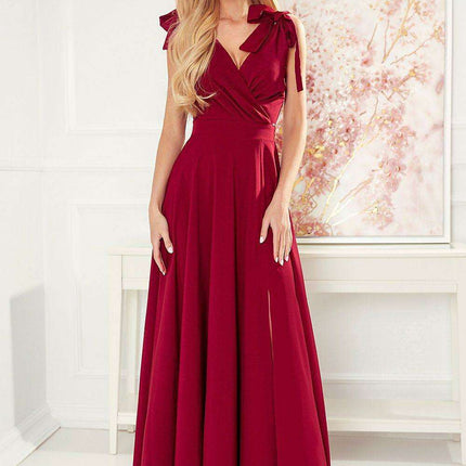 Elegant Bottle Green Evening Dress with Stylish Shoulder Bows - Très Elite