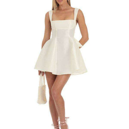 Elegant Bow-Detail Square Neck Swing Dress - Flattering and Versatile Fashion Piece - Très Elite