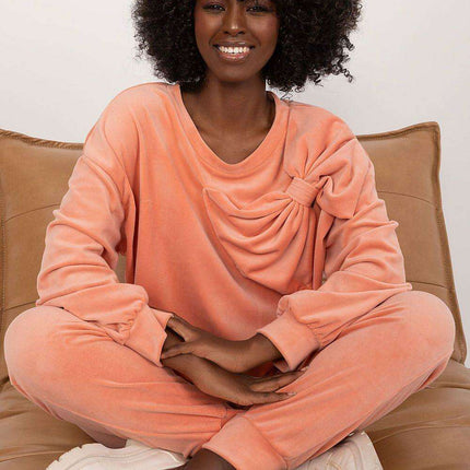 Elegant Bow Detail Velour Lounge Set Italy Moda Women - Très Elite