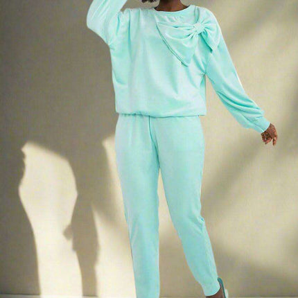 Elegant Bow Detail Velour Lounge Set Italy Moda Women - Très Elite