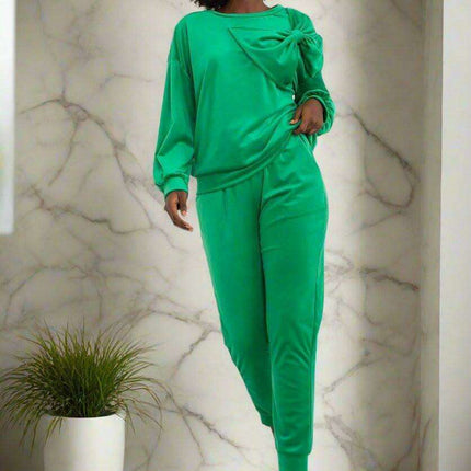 Elegant Bow Detail Velour Lounge Set Italy Moda Women - Très Elite