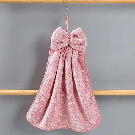 Elegant Bowknot Coral Velvet Hand Towels - Chic and Functional Home Essentials - Très Elite