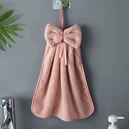 Elegant Bowknot Coral Velvet Hand Towels - Chic and Functional Home Essentials - Très Elite
