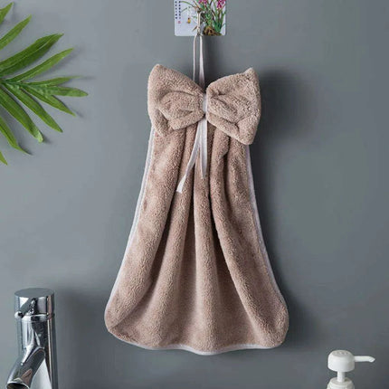 Elegant Bowknot Coral Velvet Hand Towels - Chic and Functional Home Essentials - Très Elite
