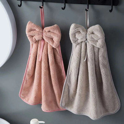 Elegant Bowknot Coral Velvet Hand Towels - Chic and Functional Home Essentials - Très Elite