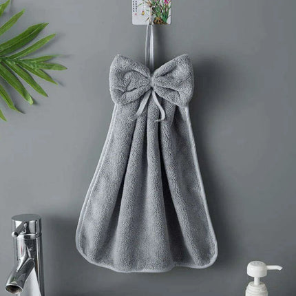 Elegant Bowknot Coral Velvet Hand Towels - Chic and Functional Home Essentials - Très Elite