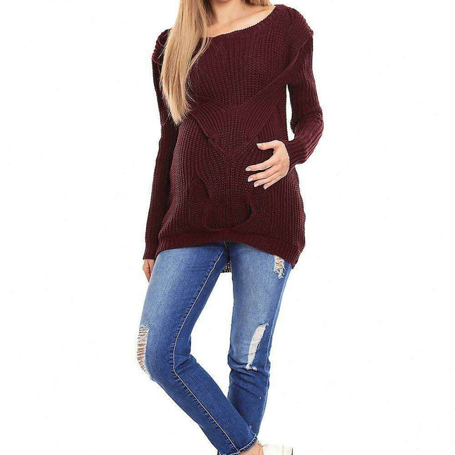 Elegant Braided Neck Sweater for Expecting Mothers