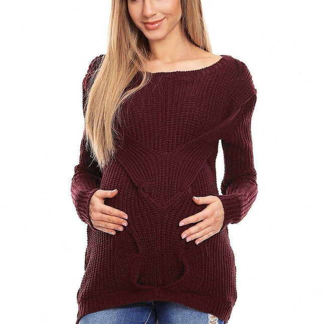 Elegant Braided Neck Sweater for Expecting Mothers