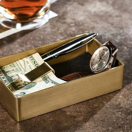 Elegant Brass & Leather Jewelry Organizer Tray Set for Stylish Storage - Très Elite