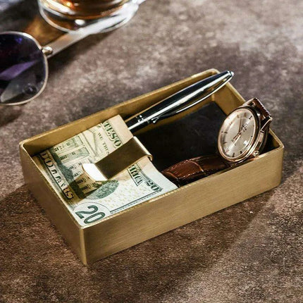 Elegant Brass & Leather Jewelry Organizer Tray Set for Stylish Storage - Très Elite