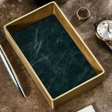 Elegant Brass & Leather Jewelry Organizer Tray Set for Stylish Storage - Très Elite