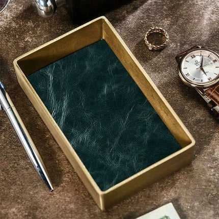 Elegant Brass & Leather Jewelry Organizer Tray Set for Stylish Storage - Très Elite