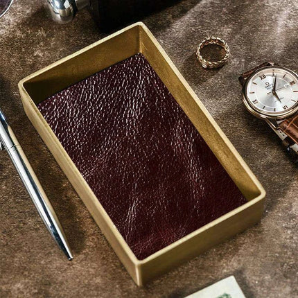Elegant Brass & Leather Jewelry Organizer Tray Set for Stylish Storage - Très Elite