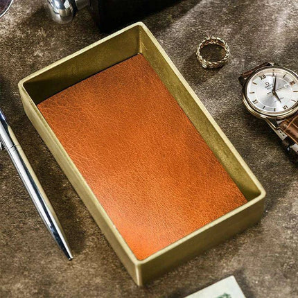 Elegant Brass & Leather Jewelry Organizer Tray Set for Stylish Storage - Très Elite