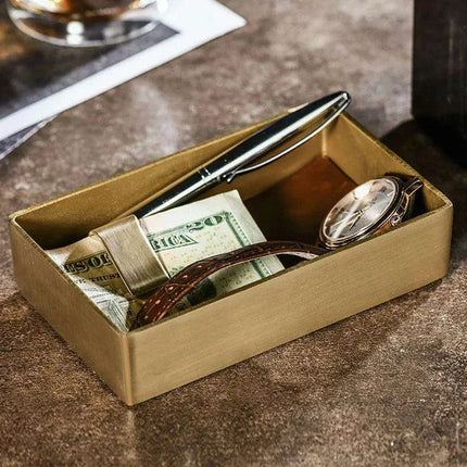Elegant Brass & Leather Jewelry Organizer Tray Set for Stylish Storage - Très Elite
